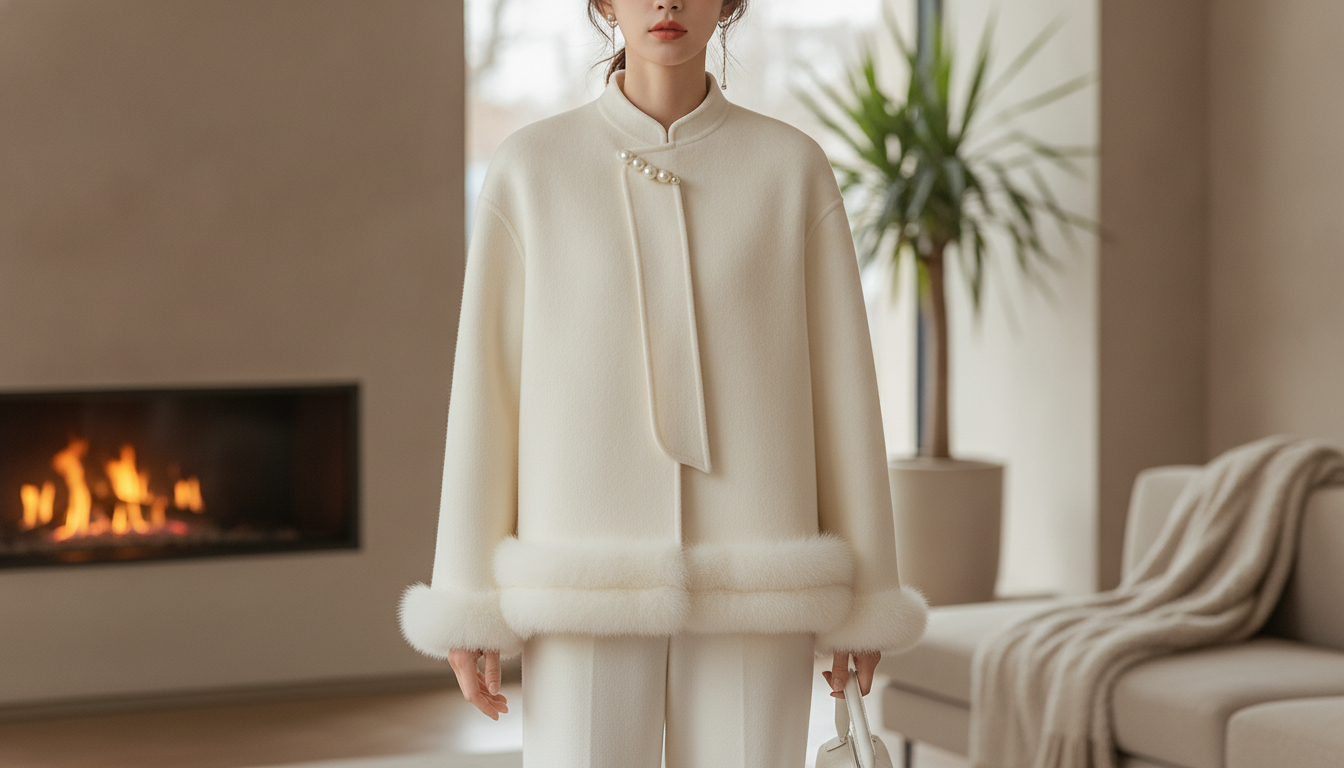 Pearl Buckle Wool Coat With Fox Hair Accents: Winter Chic