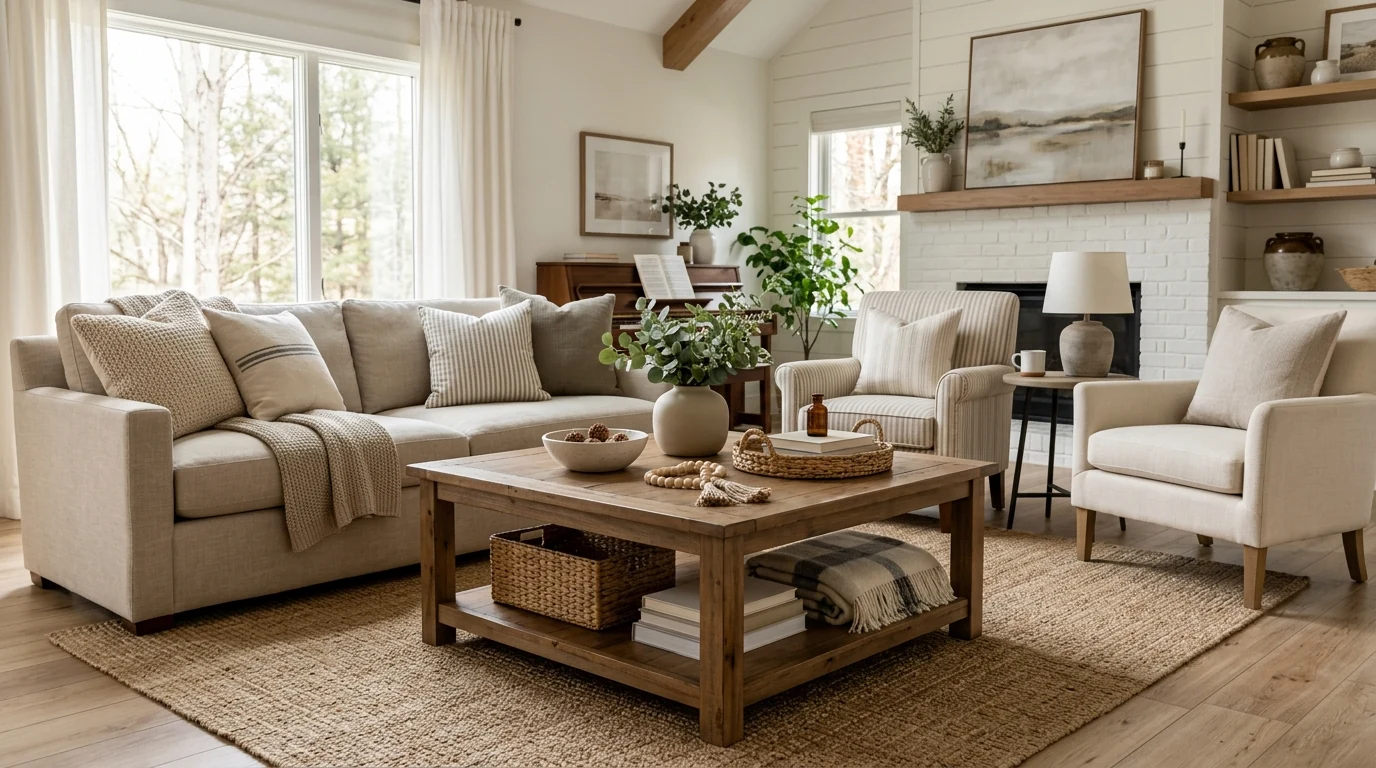 39-Inch Square Farmhouse Coffee Table With Open Shelf