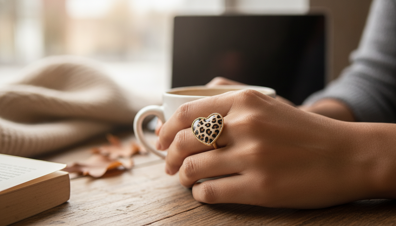 Leopard Heart Drip Adjustable Gold Ring: Bold & Sweet