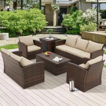 7-Piece PE Wicker Patio Sectional With Storage Boxes