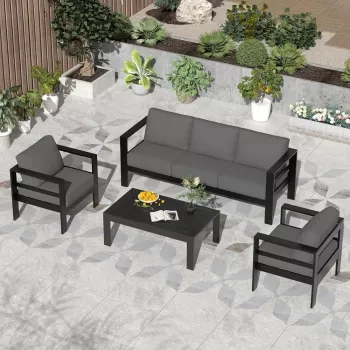 Compact 4-Piece Aluminum Patio Set: Cushions + Table